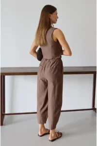 TRENDYOLMİLLA Brown Vest Pants Weaving Bottom - Top Set - Image 4
