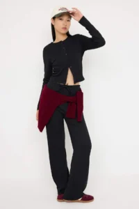 TRENDYOLMİLLA Black buttoned Fitted Crew Neck Flexible Knitting Bottom - Top Set