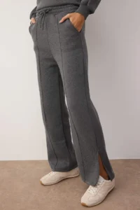TRENDYOLMİLLA Anthracite Crew Neck Oversized/Wide Cut Top Wide Leg Bottom Knitting Bottom - Top Set - Image 3