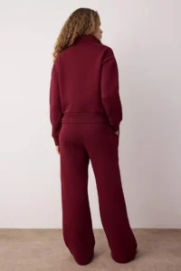TRENDYOLMİLLA Teen Burgundy Embroidered Dog collar Half Zippered Wideleg/Wide Leg Knitting Tracksuit - Image 4
