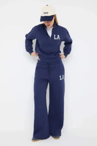 TRENDYOLMİLLA Teen Navy Blue Embroidered Dog collar Zippered Wideleg/Wide Leg Knitting Tracksuit