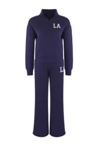 TRENDYOLMİLLA Teen Navy Blue Embroidered Dog collar Zippered Wideleg/Wide Leg Knitting Tracksuit - Image 5