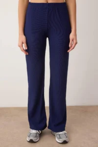 TRENDYOLMİLLA Navy Blue Silver Button with accessories New Sleeve Top Regular Pants Knitting Bottom - Top Set - Image 3