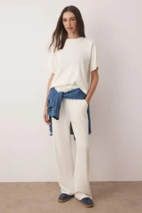 TRENDYOLMİLLA Ecru  Short Sleeve Crew Neck relaxed/Rahat Pattern Flexible Knitting Bottom - Top Set