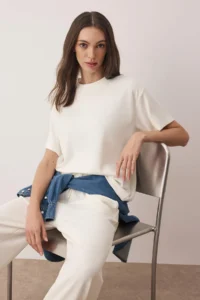TRENDYOLMİLLA Ecru  Short Sleeve Crew Neck relaxed/Rahat Pattern Flexible Knitting Bottom - Top Set - Image 2