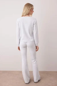 TRENDYOLMİLLA Gray Melanj Crew Neck Regular Top Flare/flared leg Knitting Bottom - Top Set - Image 4