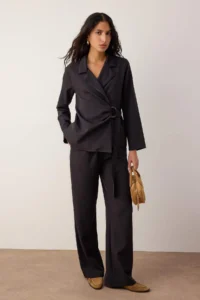 TRENDYOLMİLLA Black Double breasted Blouse Pants Weaving Bottom - Top Set