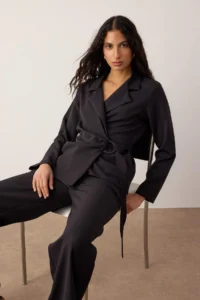 TRENDYOLMİLLA Black Double breasted Blouse Pants Weaving Bottom - Top Set - Image 2