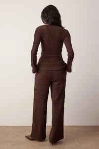 TRENDYOLMİLLA Brown wrap Fitted Accessory Detailed textured Knitting Bottom - Top Set - Image 4