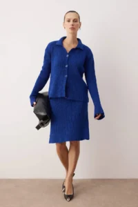 TRENDYOLMİLLA Saks Blue Soft textured 2 Sets Cardigan-Skirt Knitwear Bottom - Top Set