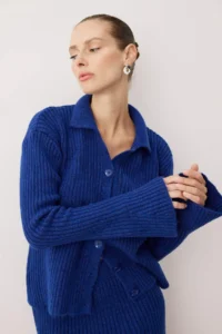 TRENDYOLMİLLA Saks Blue Soft textured 2 Sets Cardigan-Skirt Knitwear Bottom - Top Set - Image 2