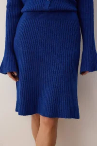 TRENDYOLMİLLA Saks Blue Soft textured 2 Sets Cardigan-Skirt Knitwear Bottom - Top Set - Image 3