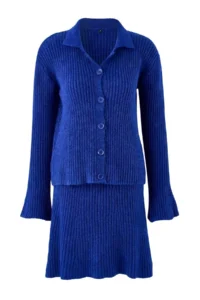 TRENDYOLMİLLA Saks Blue Soft textured 2 Sets Cardigan-Skirt Knitwear Bottom - Top Set - Image 5