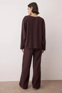 TRENDYOLMİLLA Brown textured Oversized/Wide Pattern Flexible Knitting Bottom - Top Set - Image 4