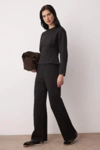 TRENDYOLMİLLA Black Fitted/peplum Top Straigth/Plain Cut Bottom Knitting Bottom - Top Set