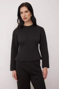 TRENDYOLMİLLA Black Fitted/peplum Top Straigth/Plain Cut Bottom Knitting Bottom - Top Set - Image 2