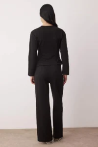 TRENDYOLMİLLA Black Fitted/peplum Top Straigth/Plain Cut Bottom Knitting Bottom - Top Set - Image 4