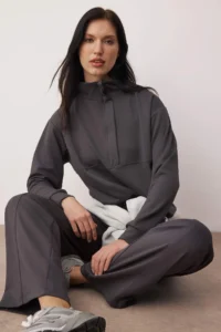 TRENDYOLMİLLA Anthracite Regular/Normal Pattern Soft Fabric Knitting Bottom - Top Set - Image 3