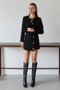 TRENDYOLMİLLA Black Tweed Weaving Jacket-Skirt Bottom - Top Set - Image 2