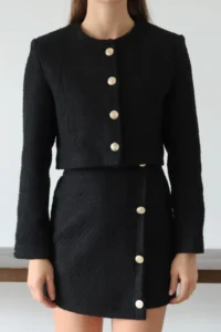 TRENDYOLMİLLA Black Tweed Weaving Jacket-Skirt Bottom - Top Set - Image 3