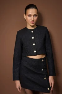 TRENDYOLMİLLA Black Tweed Weaving Jacket-Skirt Bottom - Top Set - Image 6