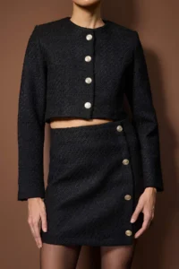 TRENDYOLMİLLA Black Tweed Weaving Jacket-Skirt Bottom - Top Set - Image 7