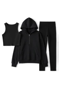 TRENDYOLMİLLA Black 3 Sets Oversized/Wide Pattern Hooded Tights Knitting Bottom - Top Set