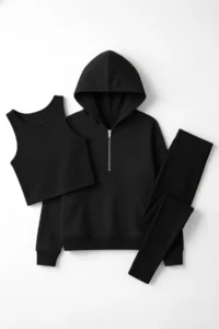 TRENDYOLMİLLA Black 3 Sets Oversized/Wide Pattern Hooded Tights Knitting Bottom - Top Set - Image 2