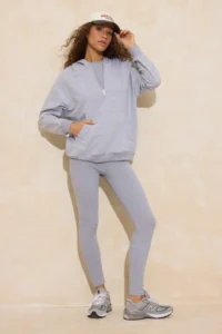 TRENDYOLMİLLA Gray Melange 3 Sets Oversized/Wide Pattern Hooded Tights Knitting Bottom - Top Set