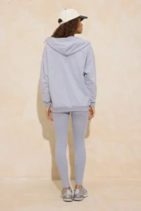 TRENDYOLMİLLA Gray Melange 3 Sets Oversized/Wide Pattern Hooded Tights Knitting Bottom - Top Set - Image 4