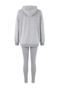 TRENDYOLMİLLA Gray Melange 3 Sets Oversized/Wide Pattern Hooded Tights Knitting Bottom - Top Set - Image 8