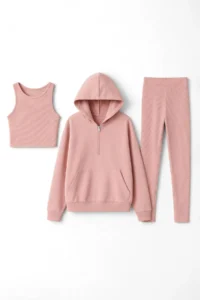 TRENDYOLMİLLA Dusty Rose 3 Sets Oversized/Wide Pattern Hooded Tights Knitting Bottom - Top Set - Image 2