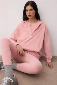 TRENDYOLMİLLA Dusty Rose 3 Sets Oversized/Wide Pattern Hooded Tights Knitting Bottom - Top Set - Image 3