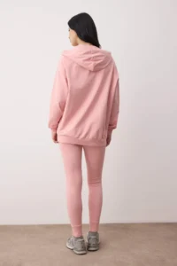 TRENDYOLMİLLA Dusty Rose 3 Sets Oversized/Wide Pattern Hooded Tights Knitting Bottom - Top Set - Image 6