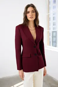 TRENDYOLMiLLA Burgundy Fitted/Waist Fitting Weaving Blazer Jacket - Image 2