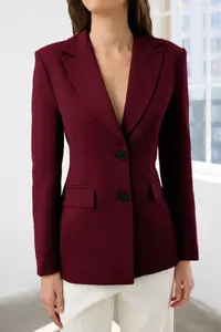 TRENDYOLMiLLA Burgundy Fitted/Waist Fitting Weaving Blazer Jacket - Image 3