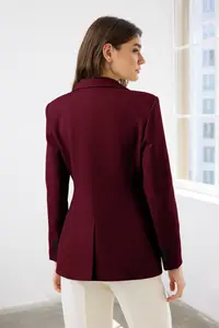 TRENDYOLMiLLA Burgundy Fitted/Waist Fitting Weaving Blazer Jacket - Image 4