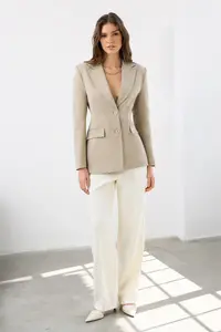 TRENDYOLMİLLA Mink Fitted/Bele Oturan Weaving Blazer Jacket - Image 2