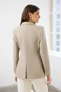 TRENDYOLMİLLA Mink Fitted/Bele Oturan Weaving Blazer Jacket - Image 4