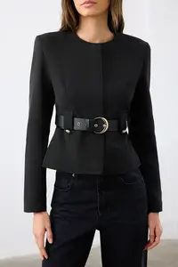 TRENDYOLMİLLA Black Arched Fitted Chic Weaving Blazer Jacket - Image 3