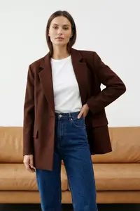 TRENDYOLMİLLA Wardrobe Essentials Brown Thin Bowl Special Collection Comfortable Pattern Blazer Jacket |