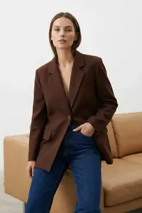 TRENDYOLMİLLA Wardrobe Essentials Brown Thin Bowl Special Collection Comfortable Pattern Blazer Jacket | - Image 2