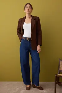 TRENDYOLMİLLA Wardrobe Essentials Brown Thin Bowl Special Collection Comfortable Pattern Blazer Jacket | - Image 4