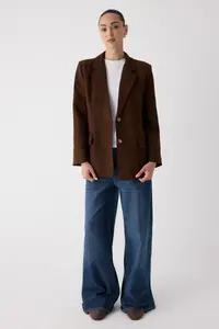 TRENDYOLMİLLA Wardrobe Essentials Brown Thin Bowl Special Collection Comfortable Pattern Blazer Jacket | - Image 5