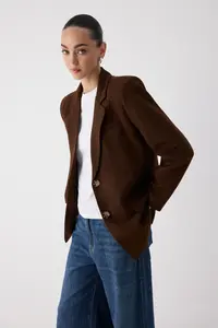 TRENDYOLMİLLA Wardrobe Essentials Brown Thin Bowl Special Collection Comfortable Pattern Blazer Jacket | - Image 6
