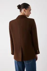 TRENDYOLMİLLA Wardrobe Essentials Brown Thin Bowl Special Collection Comfortable Pattern Blazer Jacket | - Image 8