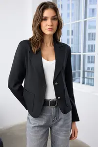 TRENDYOLMİLLA Black Aksesuar buttoned with pocket Fitted/Bele Oturan Weaving Blazer Jacket - Image 2