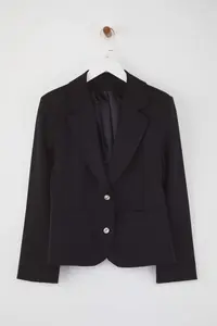 TRENDYOLMİLLA Black Aksesuar buttoned with pocket Fitted/Bele Oturan Weaving Blazer Jacket - Image 5
