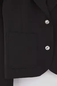 TRENDYOLMİLLA Black Aksesuar buttoned with pocket Fitted/Bele Oturan Weaving Blazer Jacket - Image 6