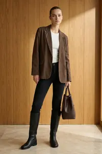 TRENDYOLMİLLA Special Collection Brown Vintage Effect Comfortable Pattern Weaving Blazer Jacket